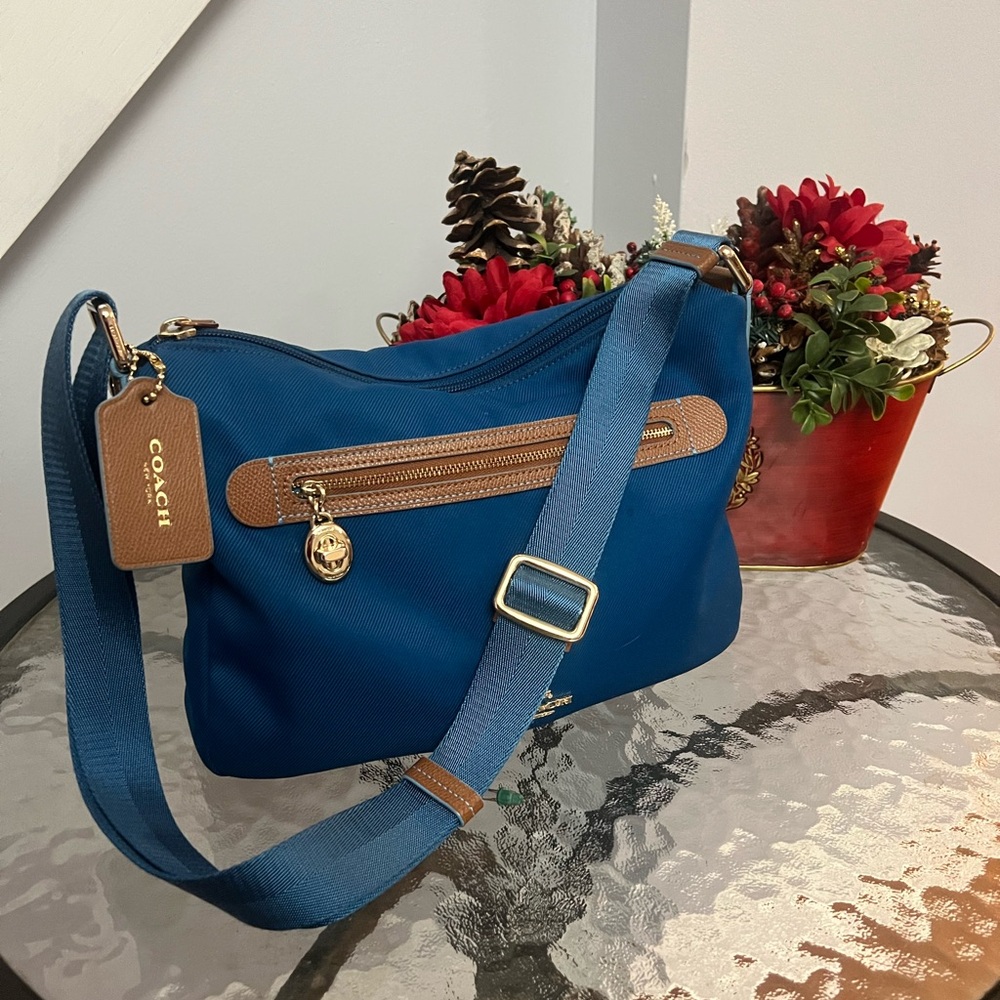 Coach Sawyer Crossbody Bag in Blue and Tan